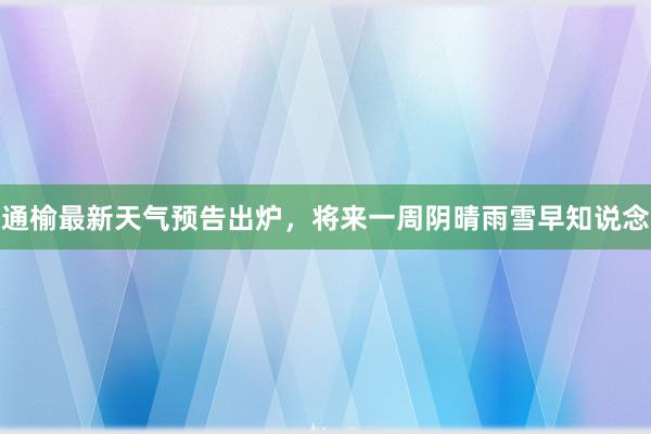 通榆最新天气预告出炉，将来一周阴晴雨雪早知说念